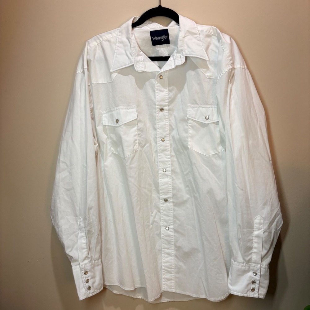 Wrangler Mens Western Snap Button Down Shirt White Long Sleeve Pearl Snap XL
